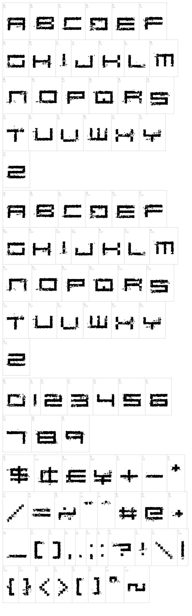 Rusting Robotica font map